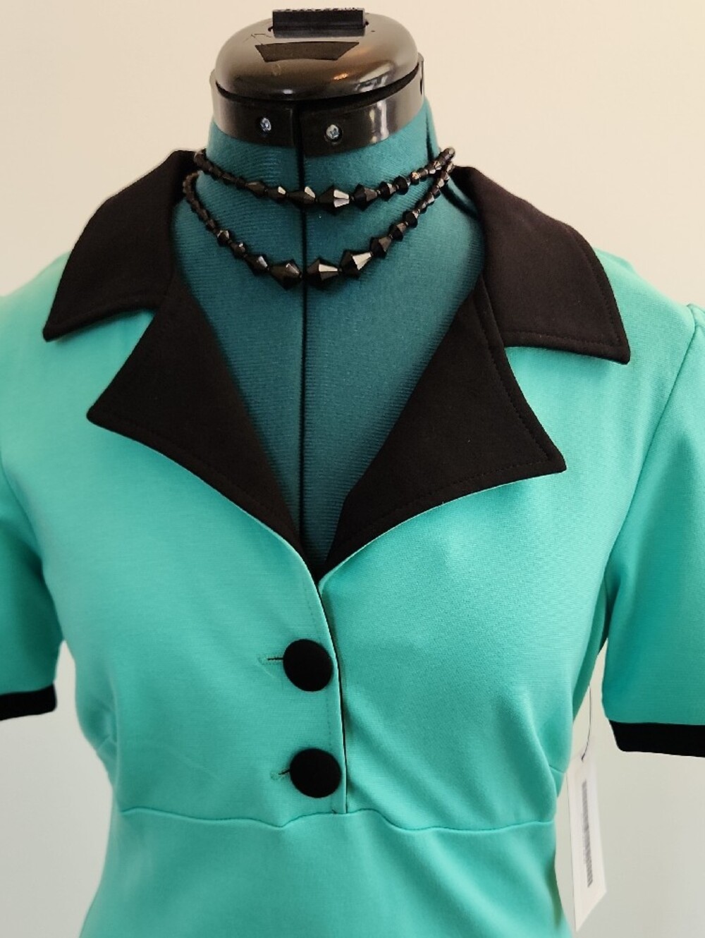 🌿 Rock Steady Mint and Black Collar Pinup Wiggle Pencil Dress SZ M - Picture 4 of 13